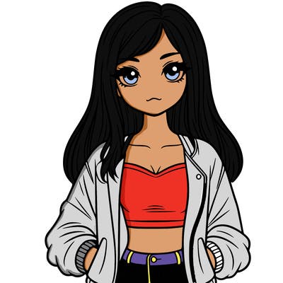 girl with long hair a crop top and a jacket