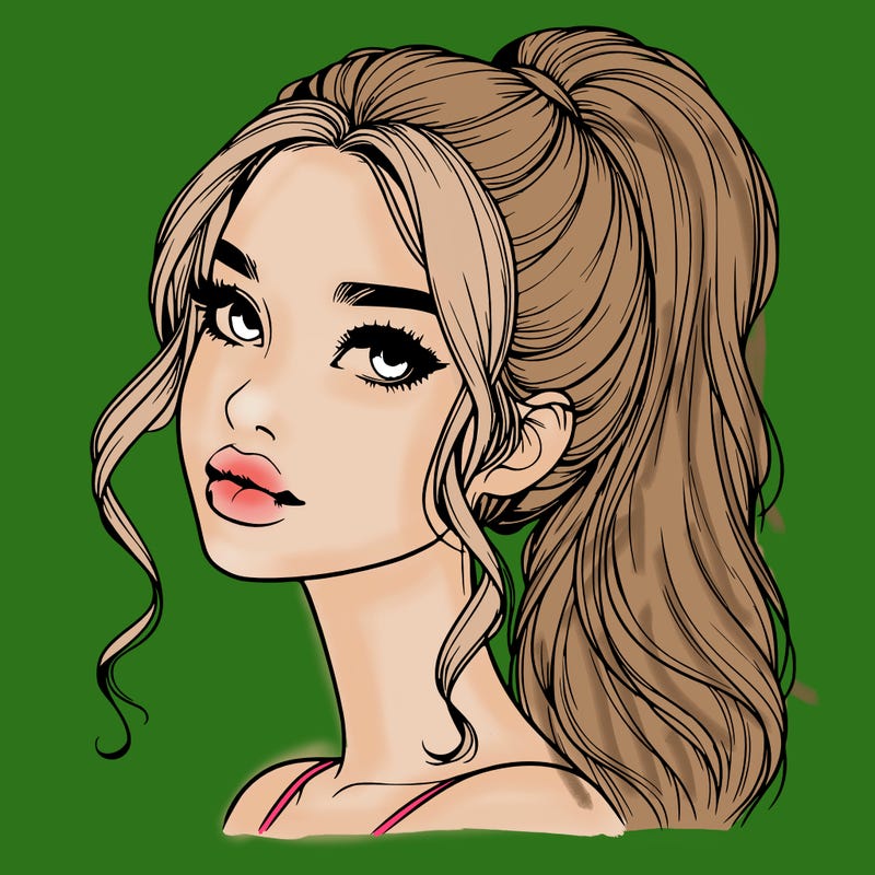 realistic girl with a ponytail on her hair and lips