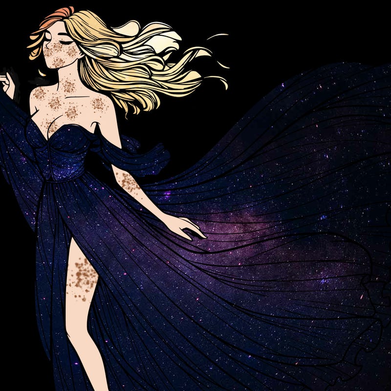 realistic woman in dress flowing the the wind