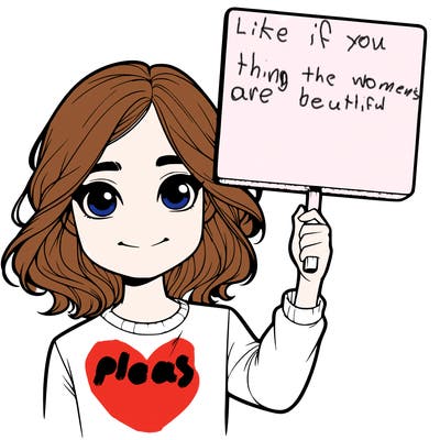 realistic girl holding up a sign