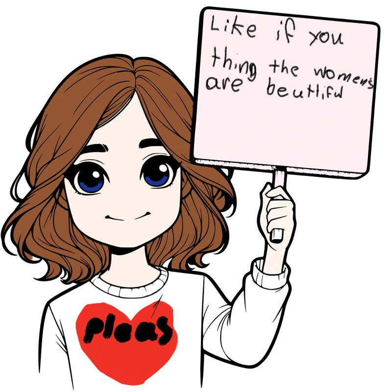 realistic girl holding up a sign
