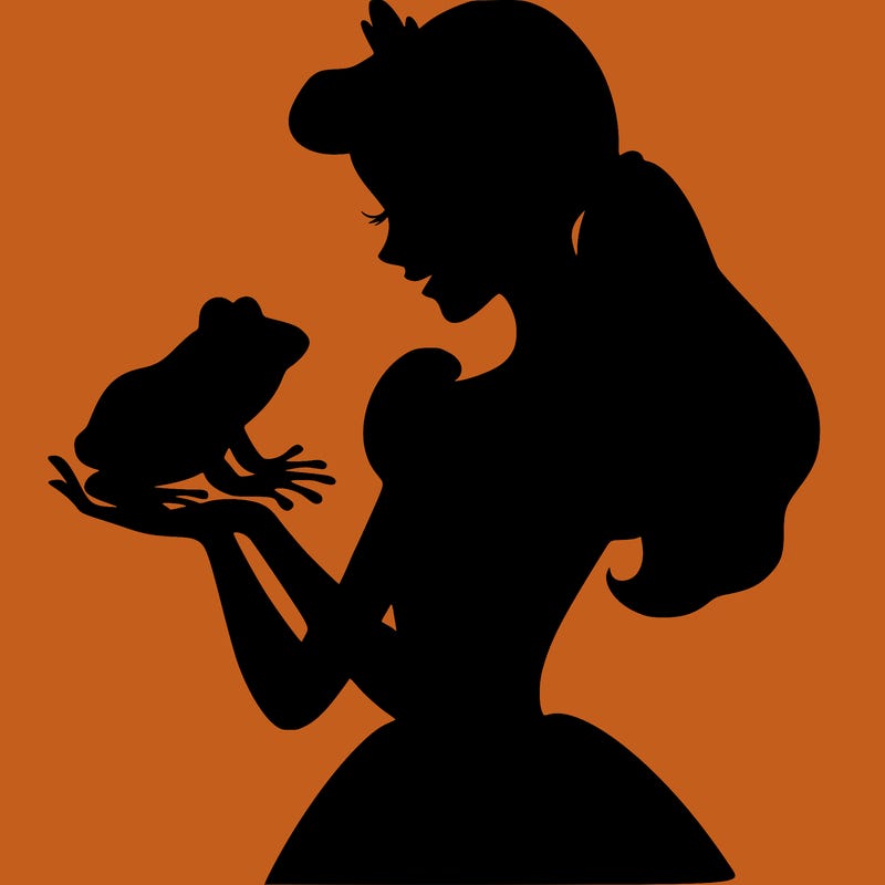 a shadow of a princess holding a frog realistic