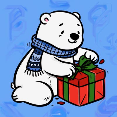 polar bear wrapping a present