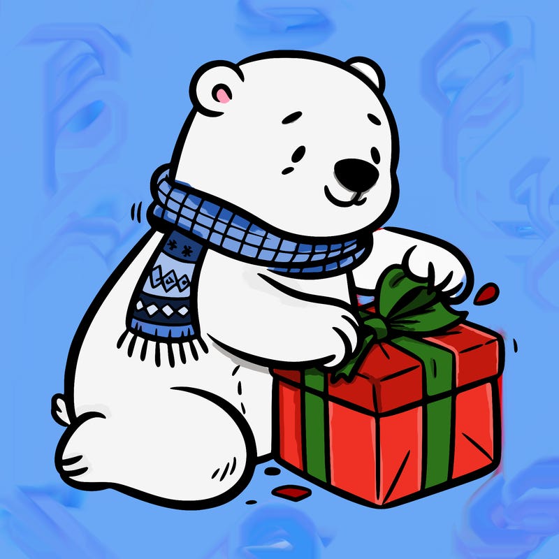 polar bear wrapping a present