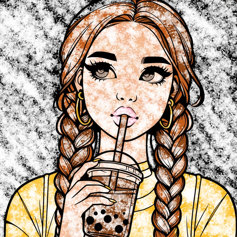 realistic girl with braided hair drinking boba
