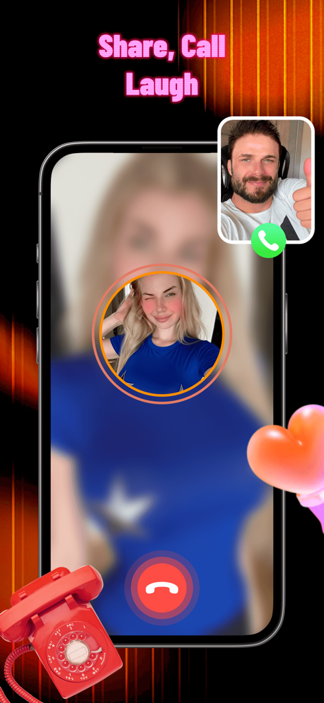 Fobb - A screenshot of the Fobb app showing a real-time video call interface with two users and creative aesthetic elements.