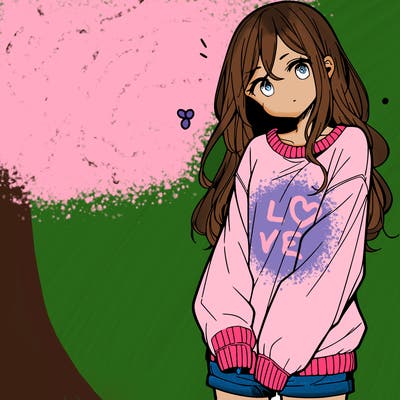 manga teen girl  in a sweater and baggy pants