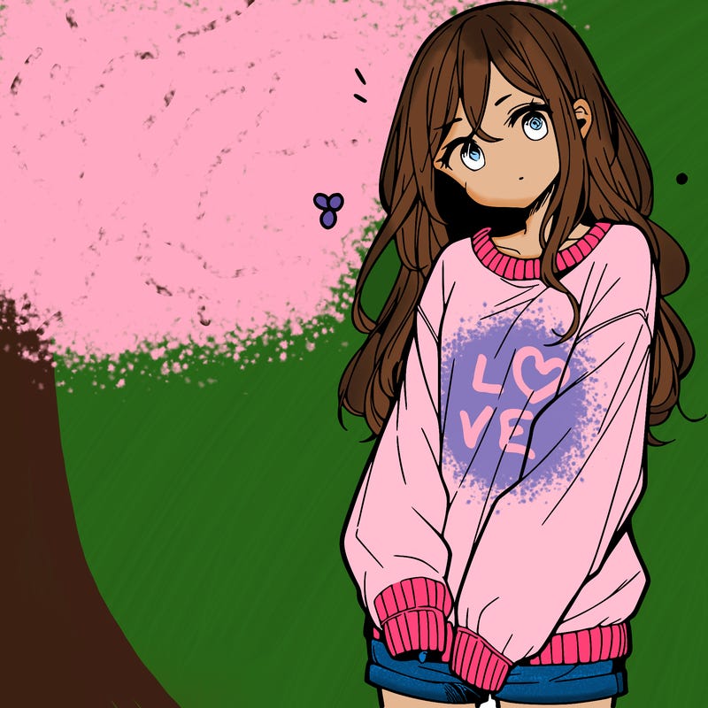 manga teen girl  in a sweater and baggy pants