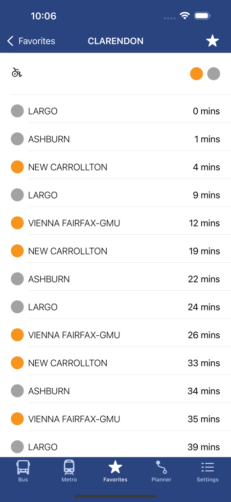 Real-time DC Metro train arrival times for Clarendon station