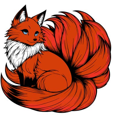 realistic detailed 9 tailed anime fox
