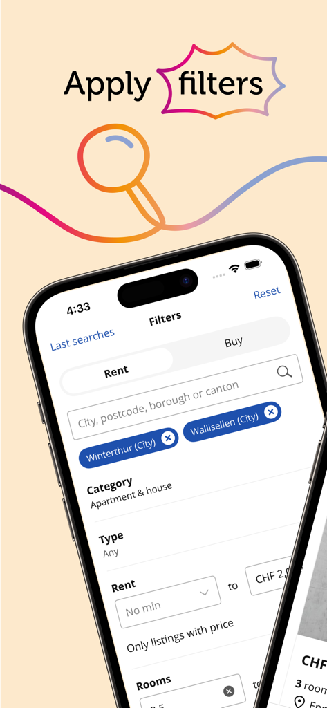 Homegate Swiss real estate - Search filters for Swiss apartments and houses on the Homegate mobile app