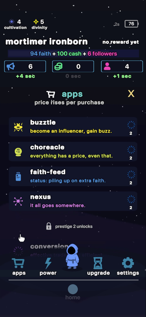cozy cult - Interface of the apps store in the Cozy Cult mobile game showing satirical upgrade options