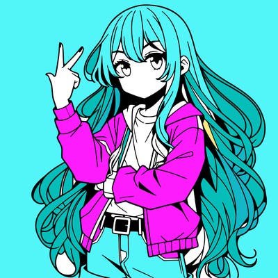 one anime girl with long hair and a cool pose