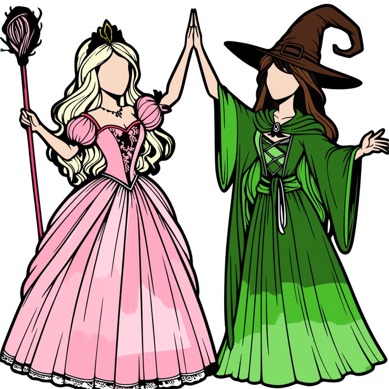 detailed realistic split of a princess and a witch