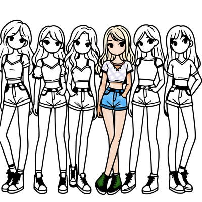 a group of girls wearing crop tops and shorts