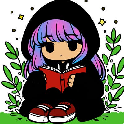 girl in oversized hoodie reading a book