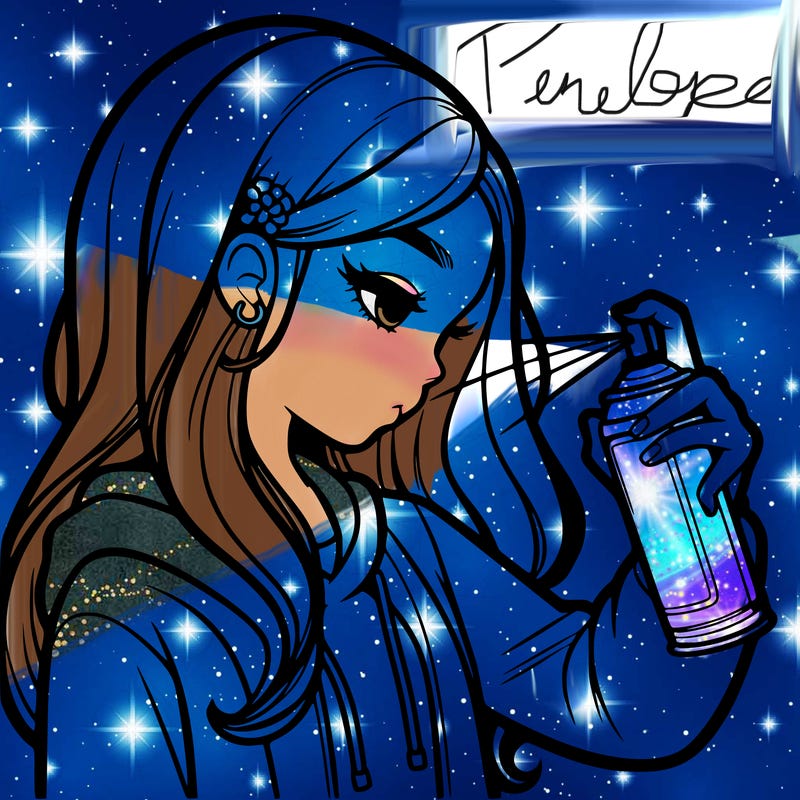 a realistic girl spray painting