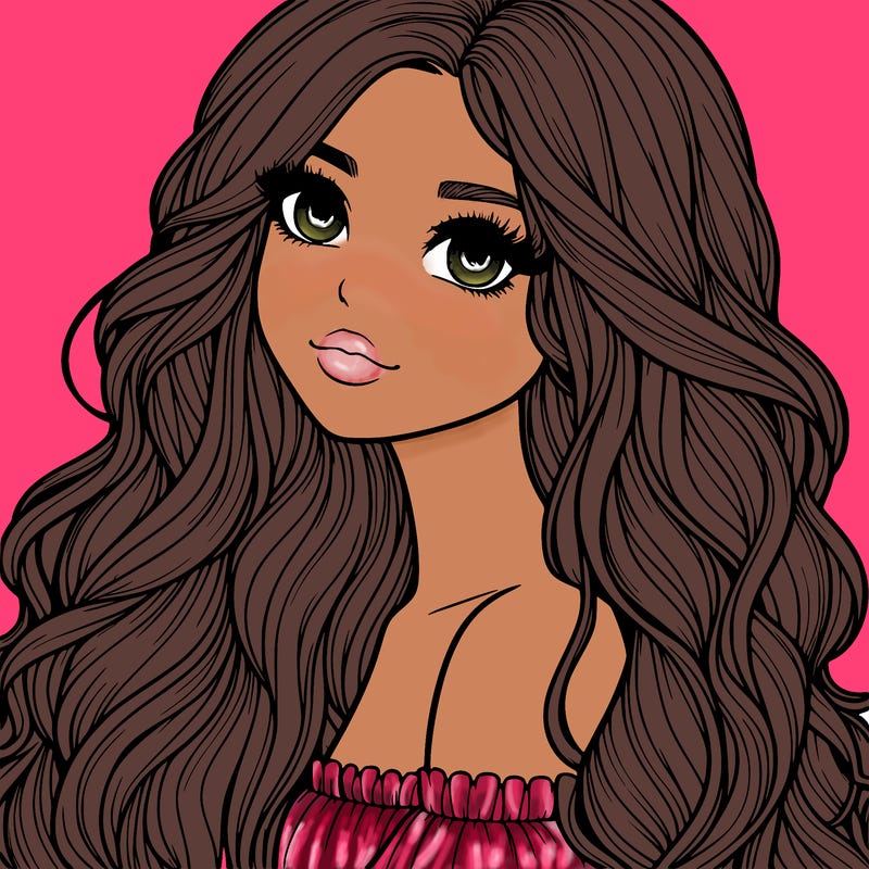 realistic girl with long wavy hair