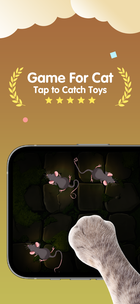 Games For Cats - Cat Toy - A cat paw tapping on a smartphone screen to catch digital mice in the Games For Cats app.
