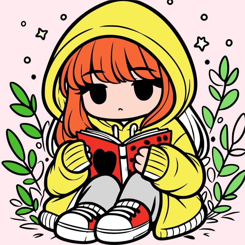 girl in oversized hoodie reading a book