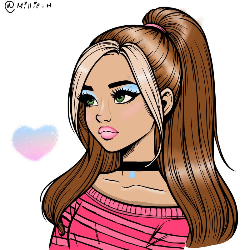 realistic girl with a high ponytail