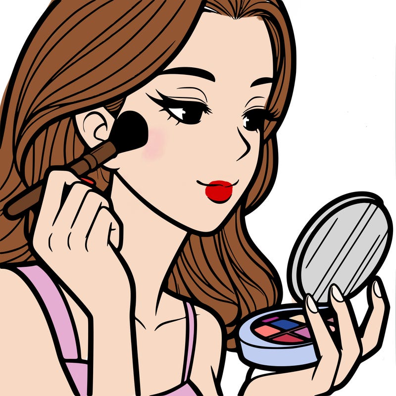 little girl putting on makeup