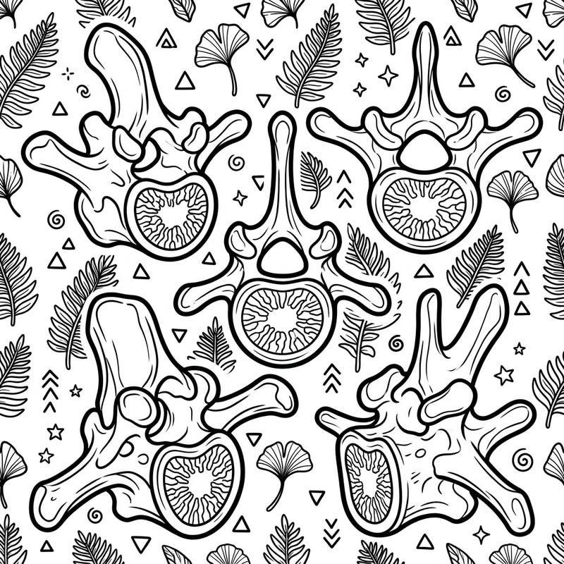Dive into the fascinating world of dinosaurs with this unique Brachiosaurus vertebrae coloring page. Explore intricate bone details and ancient plant patterns, offering an engaging and educational creative challenge.