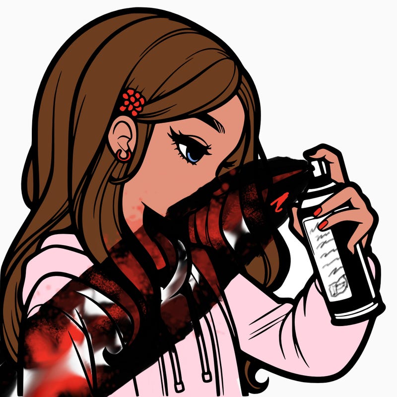 a realistic girl spray painting