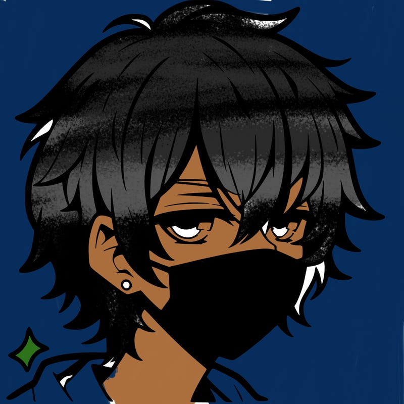 manga emo boy with hair covering one eye with a mask over his mouth