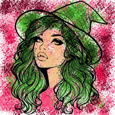 realistic witch girl with wavy hair and lips
