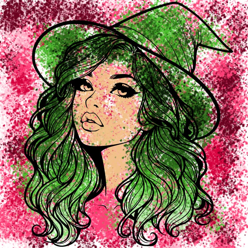realistic witch girl with wavy hair and lips