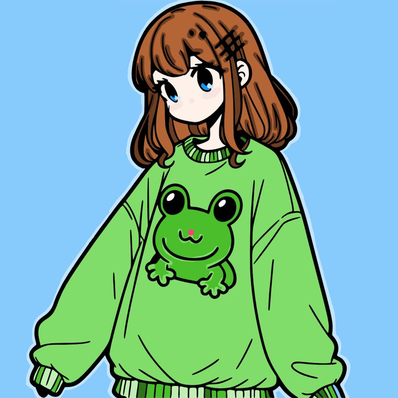 girl wearing frogging sweatshirt