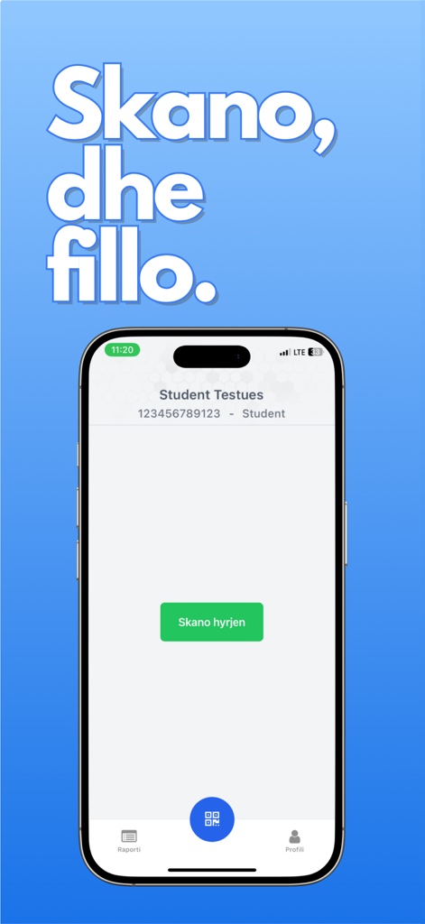eVijueshmeria - Interfaz de la aplicación eVijueshmeria para el seguimiento de asistencia estudiantil que muestra un botón de entrada de escaneo