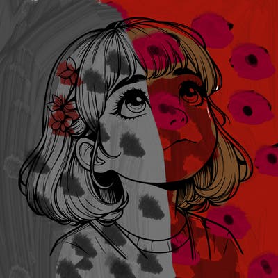 realistic girl looking up