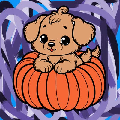 cute little puppy in a pumpkin