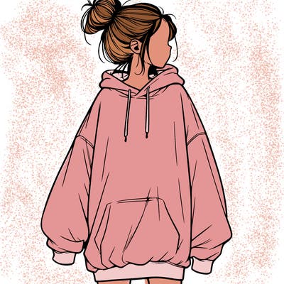 realistic girl with a oversized sweatshirt on and a bun