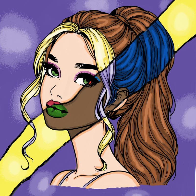 realistic girl with a ponytail on her hair and lips