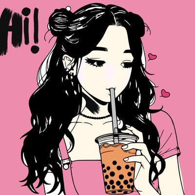 aesthetic realistic girl with boba