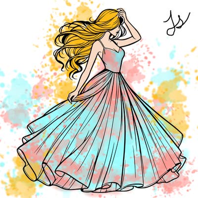 realistic woman with dress flowing in the wind