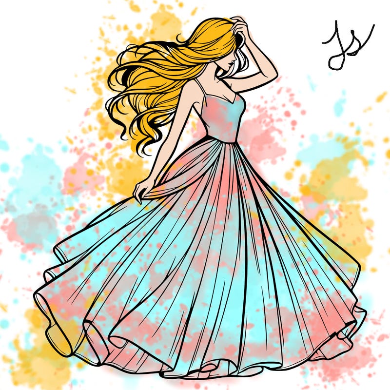 realistic woman with dress flowing in the wind