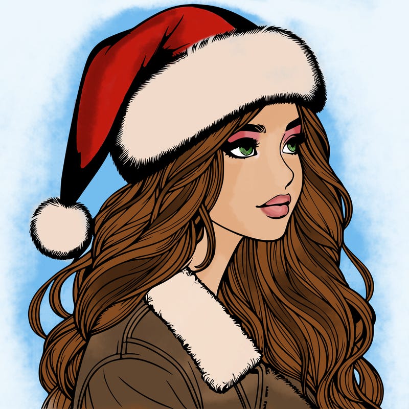 realistic girl in santa hat