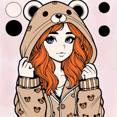 realistic girl in a animal pjs hoodie
