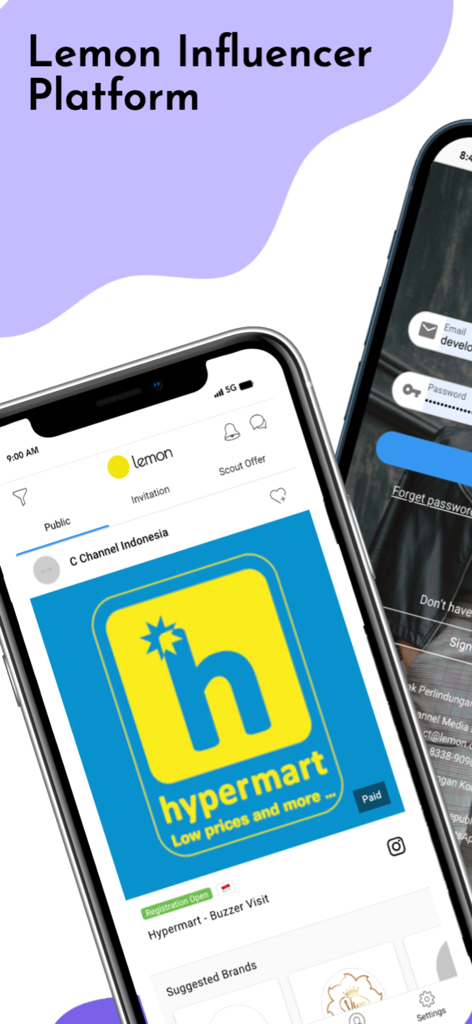 Lemon for Influencer - Interfaz de la aplicación Lemon for Influencer mostrando una invitación a una campaña de marca para influencers