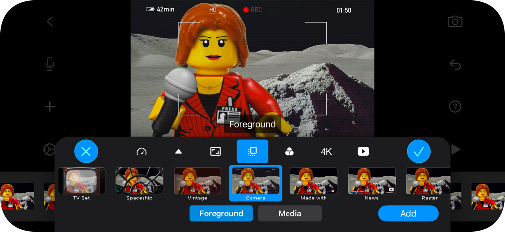 Editing a LEGO animation in Stop Motion Studio with foreground frame options