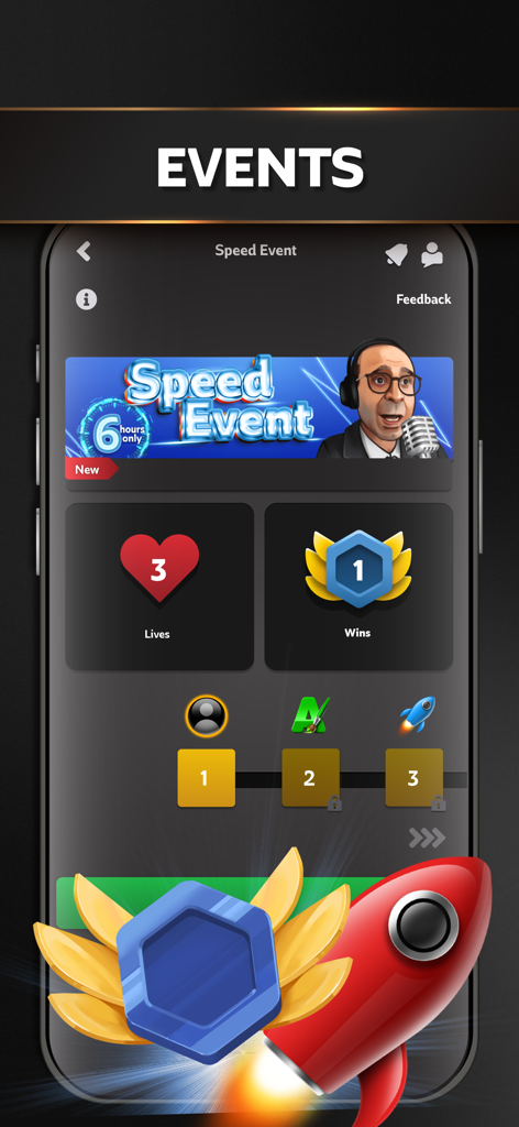 Jawaker: Games & Friends - Jawaker app speed event screen showing player progress lives and wins