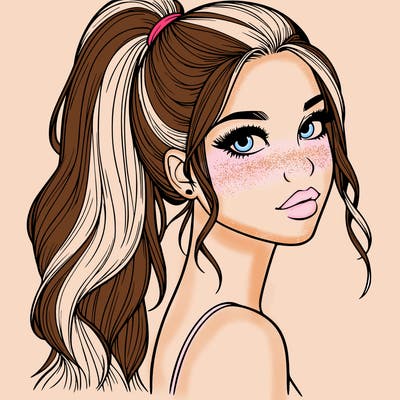 realistic pretty girl with high pony tail