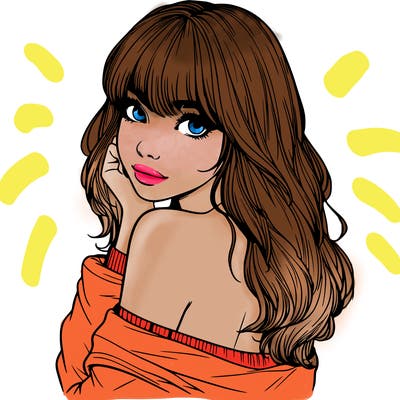 realistic girl with bangs looking over her shoulder