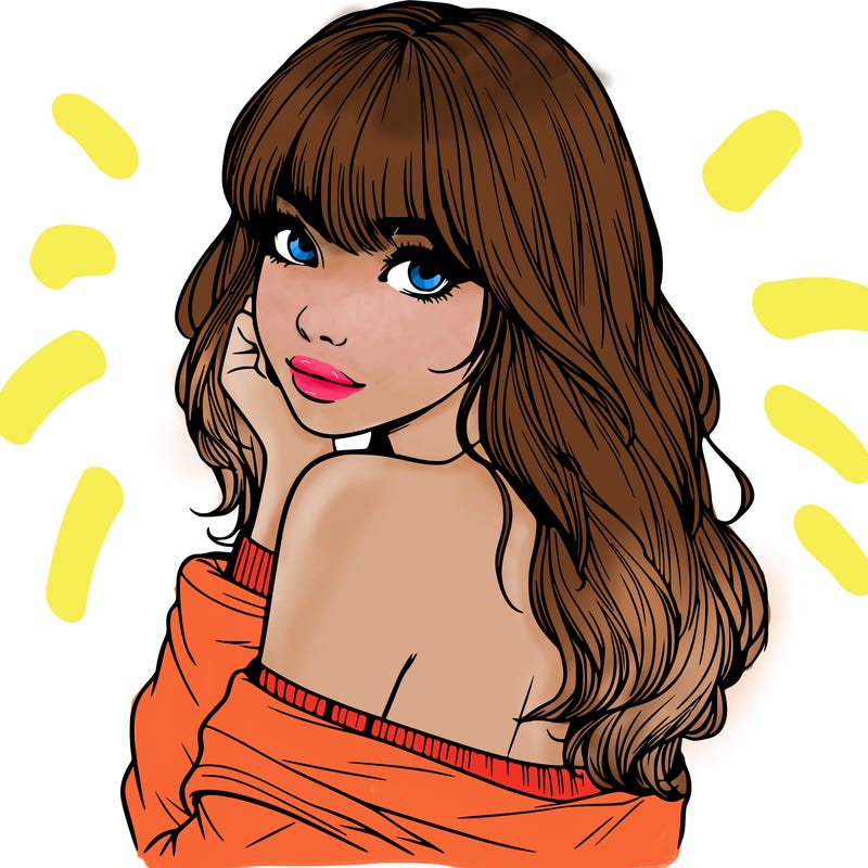 realistic girl with bangs looking over her shoulder