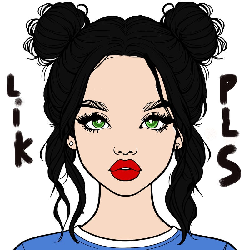 realistic girl with two buns in hair and lips