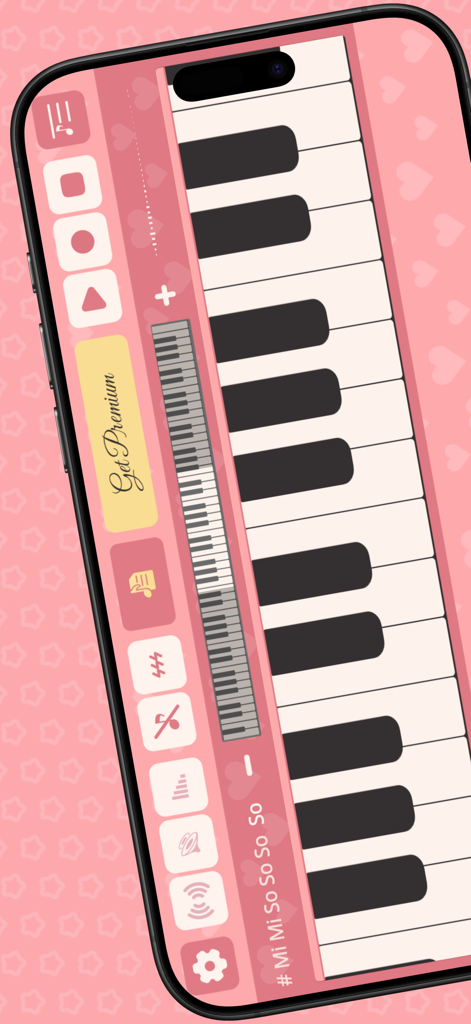 Pink piano keyboard interface with music controls